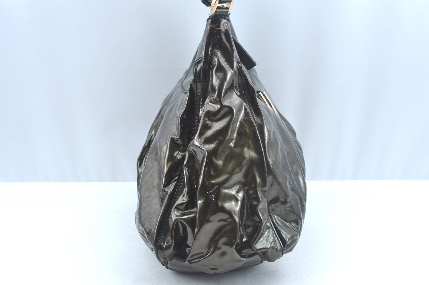 Authentic GUCCI Vintage Abbey Shoulder Hand Bag Enamel 189833 Khaki Green 6557J