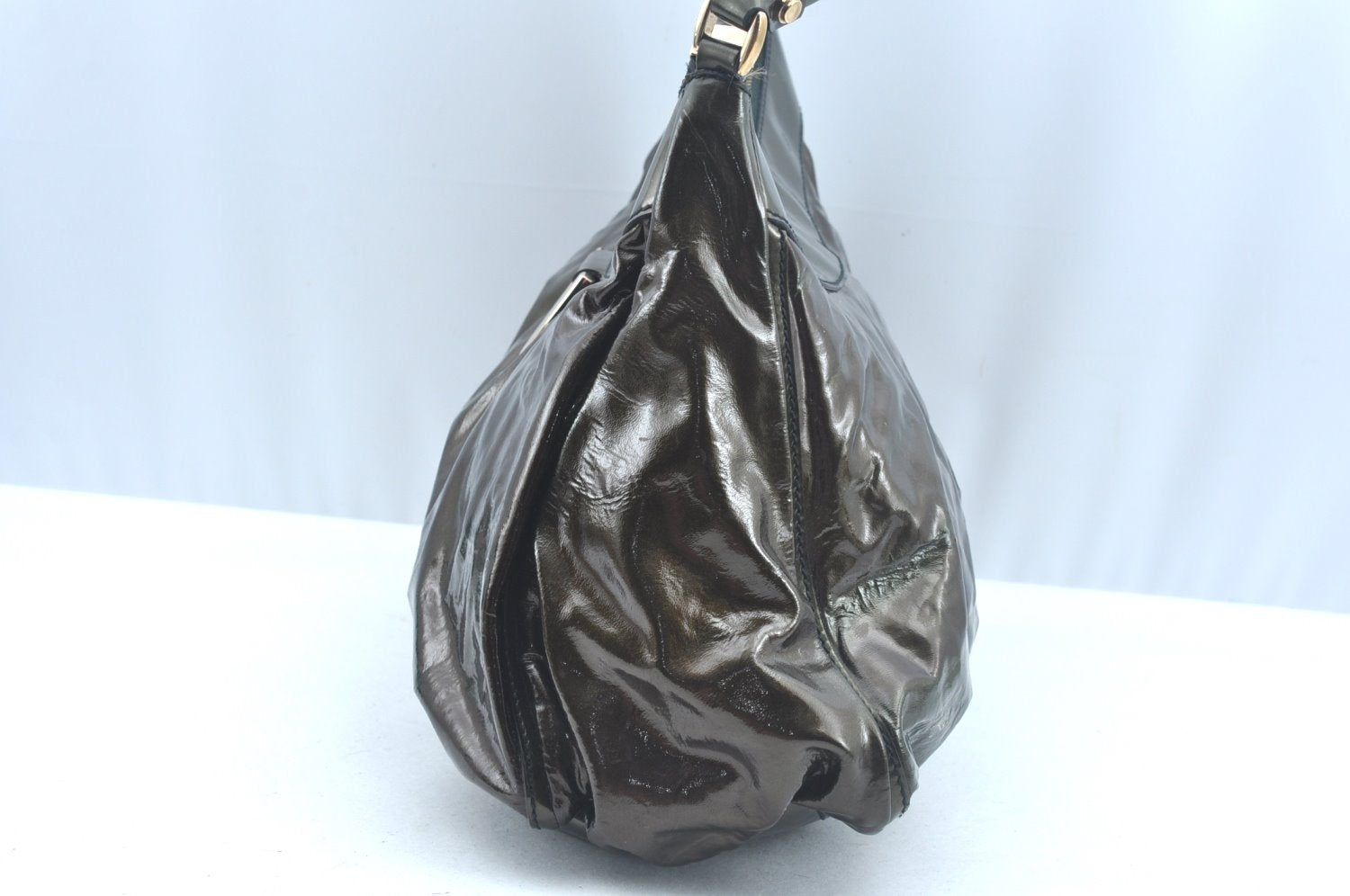 Authentic GUCCI Vintage Abbey Shoulder Hand Bag Enamel 189833 Khaki Green 6557J