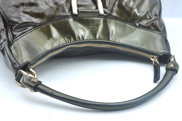 Authentic GUCCI Vintage Abbey Shoulder Hand Bag Enamel 189833 Khaki Green 6557J