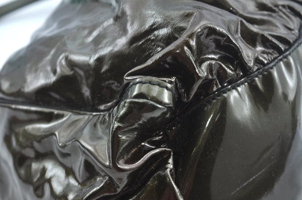 Authentic GUCCI Vintage Abbey Shoulder Hand Bag Enamel 189833 Khaki Green 6557J