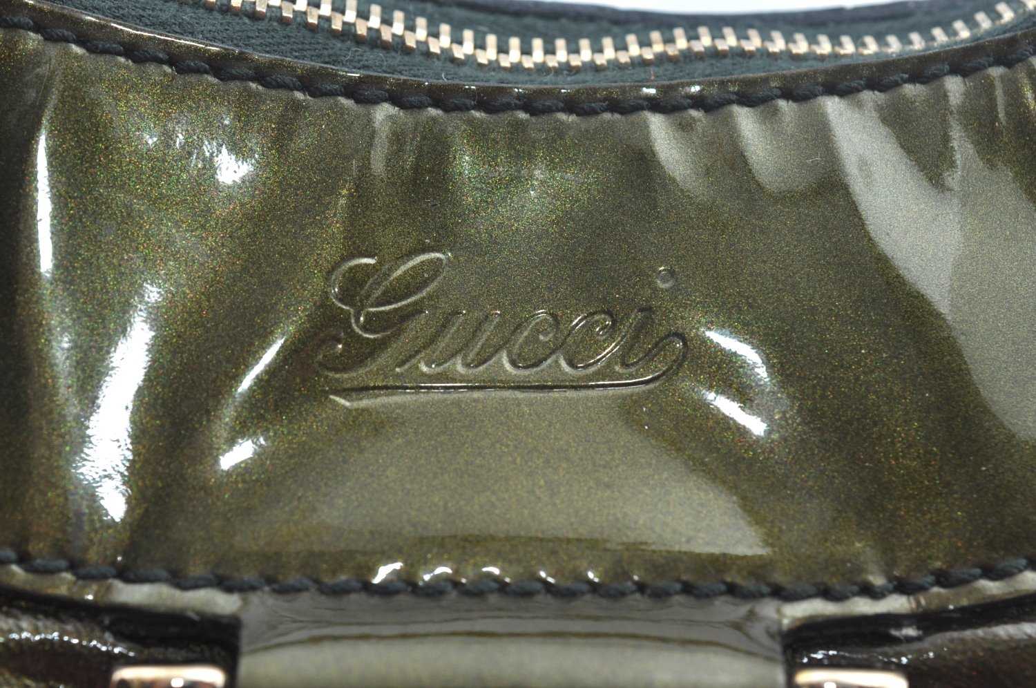 Authentic GUCCI Vintage Abbey Shoulder Hand Bag Enamel 189833 Khaki Green 6557J
