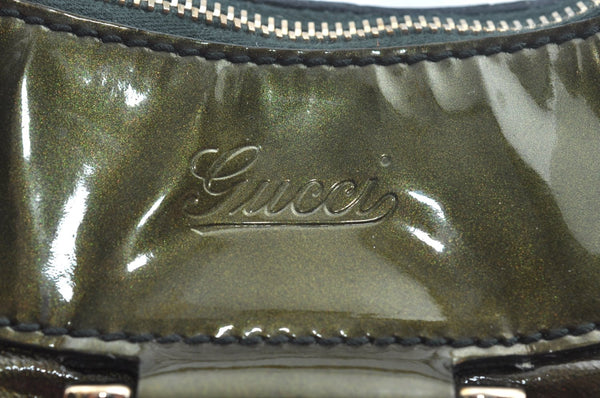 Authentic GUCCI Vintage Abbey Shoulder Hand Bag Enamel 189833 Khaki Green 6557J