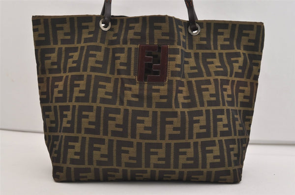 Authentic FENDI Vintage Zucca Hand Tote Bag Nylon Leather Brown 6560J