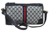 Authentic GUCCI Web Sherry Line Shoulder Cross Bag GG PVC Leather Navy 6561G