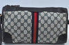 Authentic GUCCI Web Sherry Line Shoulder Cross Bag GG PVC Leather Navy 6561G
