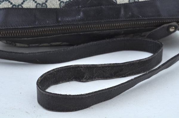 Authentic GUCCI Web Sherry Line Shoulder Cross Bag GG PVC Leather Navy 6561G