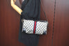Authentic GUCCI Web Sherry Line Shoulder Cross Bag GG PVC Leather Navy 6561G