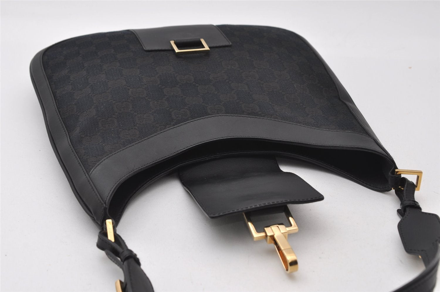Authentic GUCCI Shoulder Hand Bag Purse GG Canvas Leather 0014129 Black 6561I