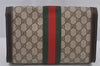 Authentic GUCCI Web Sherry Line Clutch Hand Bag Purse GG PVC Leather Brown 6562J
