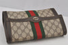 Authentic GUCCI Web Sherry Line Clutch Hand Bag Purse GG PVC Leather Brown 6562J