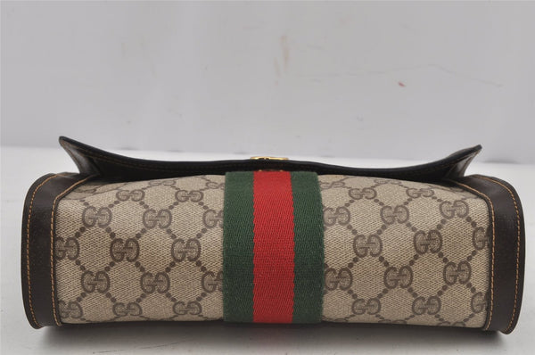 Authentic GUCCI Web Sherry Line Clutch Hand Bag Purse GG PVC Leather Brown 6562J