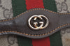 Authentic GUCCI Web Sherry Line Clutch Hand Bag Purse GG PVC Leather Brown 6562J