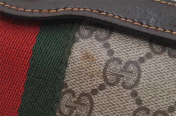 Authentic GUCCI Web Sherry Line Clutch Hand Bag Purse GG PVC Leather Brown 6562J