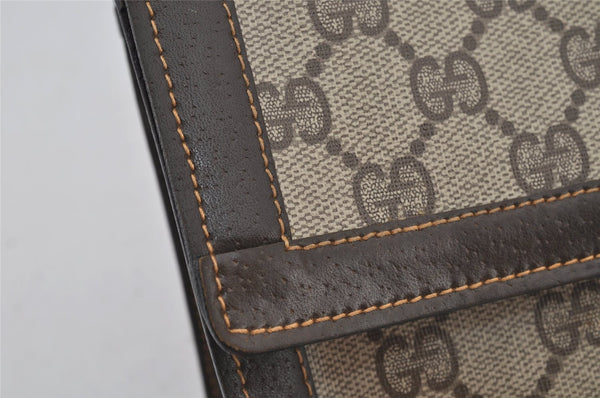 Authentic GUCCI Web Sherry Line Clutch Hand Bag Purse GG PVC Leather Brown 6562J