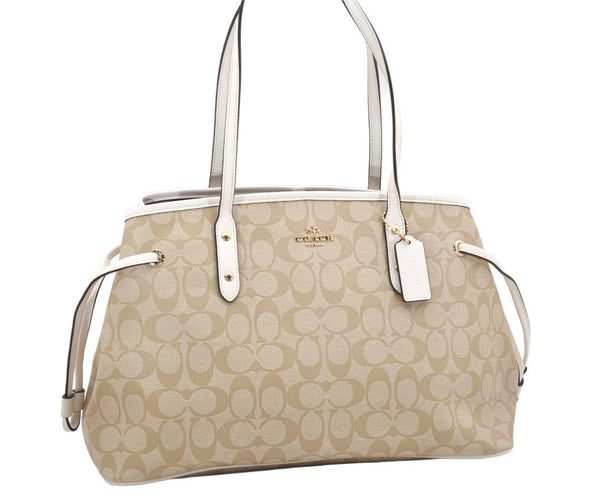 Authentic COACH Signature Shoulder Hand Bag PVC Leather F57842 Beige 6562K