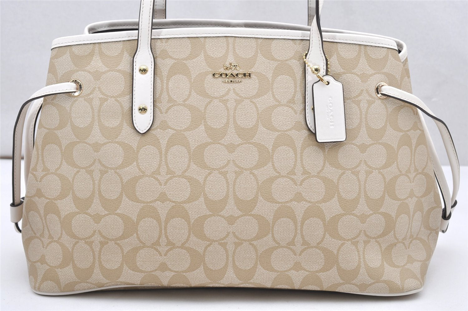 Authentic COACH Signature Shoulder Hand Bag PVC Leather F57842 Beige 6562K