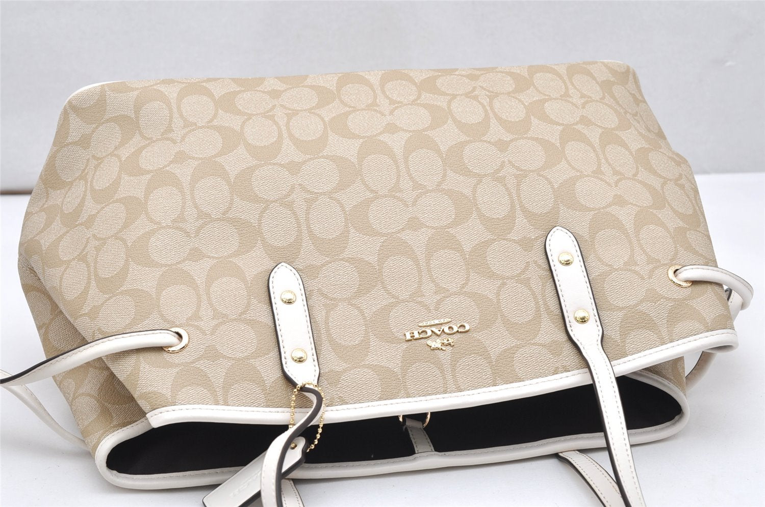 Authentic COACH Signature Shoulder Hand Bag PVC Leather F57842 Beige 6562K