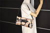 Authentic Salvatore Ferragamo Gancini Satin Leather Shoulder Bag Beige 6563J