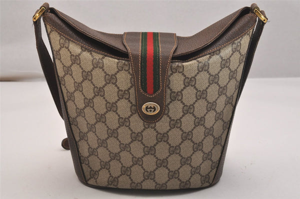 Authentic GUCCI Web Sherry Line Shoulder Cross Bag GG PVC Leather Brown 6567J
