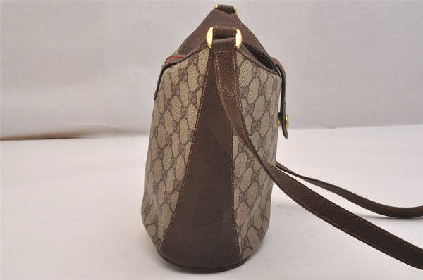 Authentic GUCCI Web Sherry Line Shoulder Cross Bag GG PVC Leather Brown 6567J
