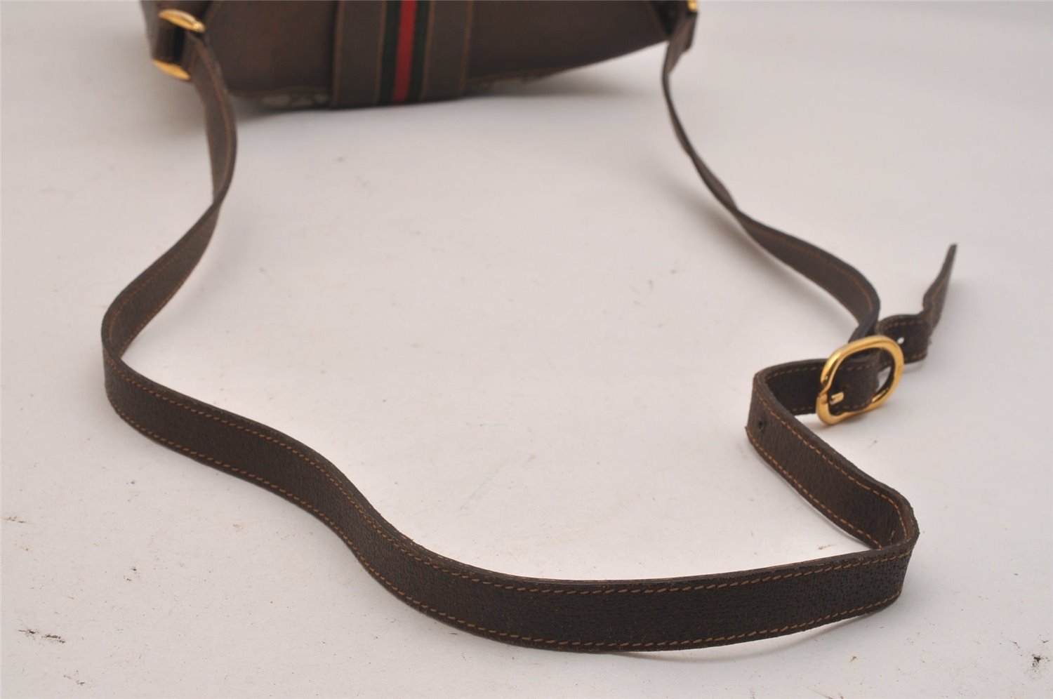 Authentic GUCCI Web Sherry Line Shoulder Cross Bag GG PVC Leather Brown 6567J