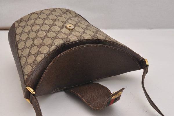 Authentic GUCCI Web Sherry Line Shoulder Cross Bag GG PVC Leather Brown 6567J
