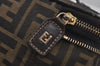 Authentic FENDI Vintage Folding Vanity Hand Bag Purse Nylon Leather Brown 6569J