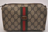 Authentic GUCCI Web Sherry Line 2way Shoulder Pouch GG PVC Leather Brown 6571J