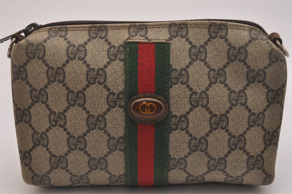Authentic GUCCI Web Sherry Line 2way Shoulder Pouch GG PVC Leather Brown 6571J
