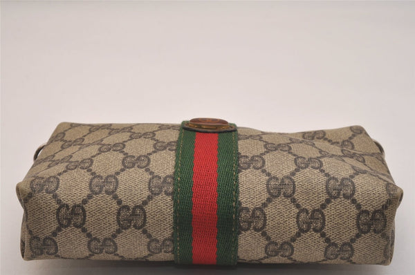Authentic GUCCI Web Sherry Line 2way Shoulder Pouch GG PVC Leather Brown 6571J