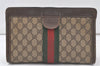 Authentic GUCCI Web Sherry Line Clutch Hand Bag GG PVC Leather Brown Junk 6571K