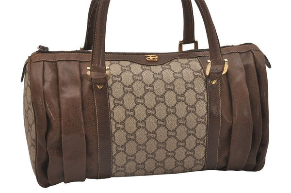 Authentic GUCCI Vintage GG Plus Hand Boston Bag GG PVC Leather Brown Junk 6572J