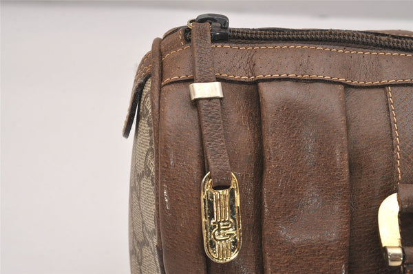 Authentic GUCCI Vintage GG Plus Hand Boston Bag GG PVC Leather Brown Junk 6572J