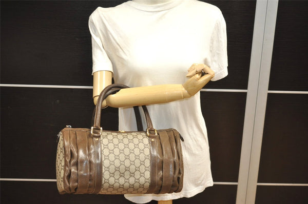Authentic GUCCI Vintage GG Plus Hand Boston Bag GG PVC Leather Brown Junk 6572J