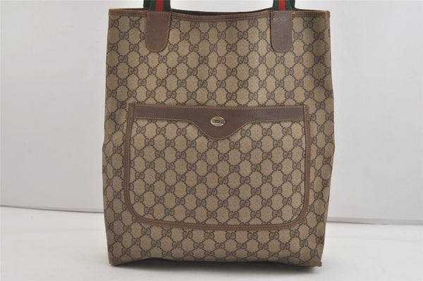 Authentic GUCCI Web Sherry Line Shoulder Tote Bag GG PVC Leather Brown 6573J