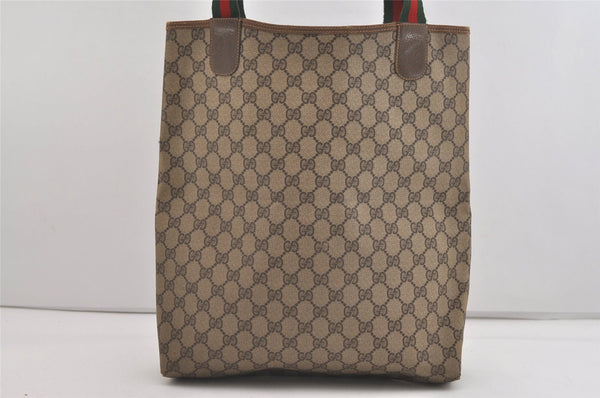 Authentic GUCCI Web Sherry Line Shoulder Tote Bag GG PVC Leather Brown 6573J
