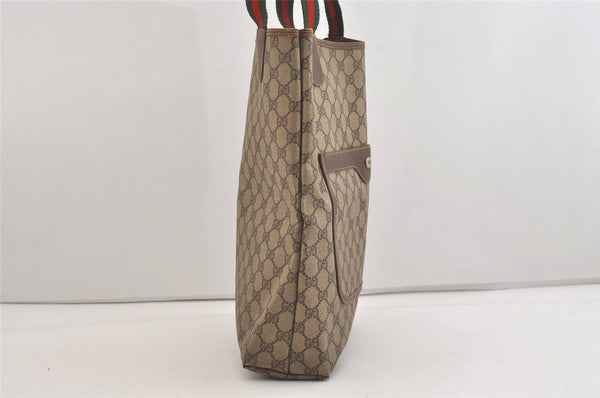Authentic GUCCI Web Sherry Line Shoulder Tote Bag GG PVC Leather Brown 6573J