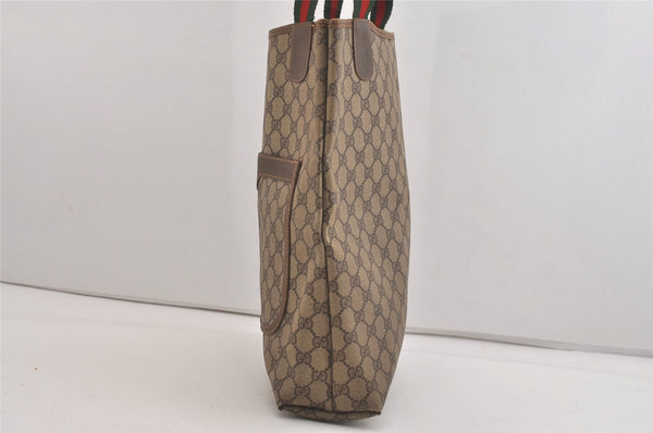 Authentic GUCCI Web Sherry Line Shoulder Tote Bag GG PVC Leather Brown 6573J