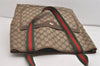 Authentic GUCCI Web Sherry Line Shoulder Tote Bag GG PVC Leather Brown 6573J