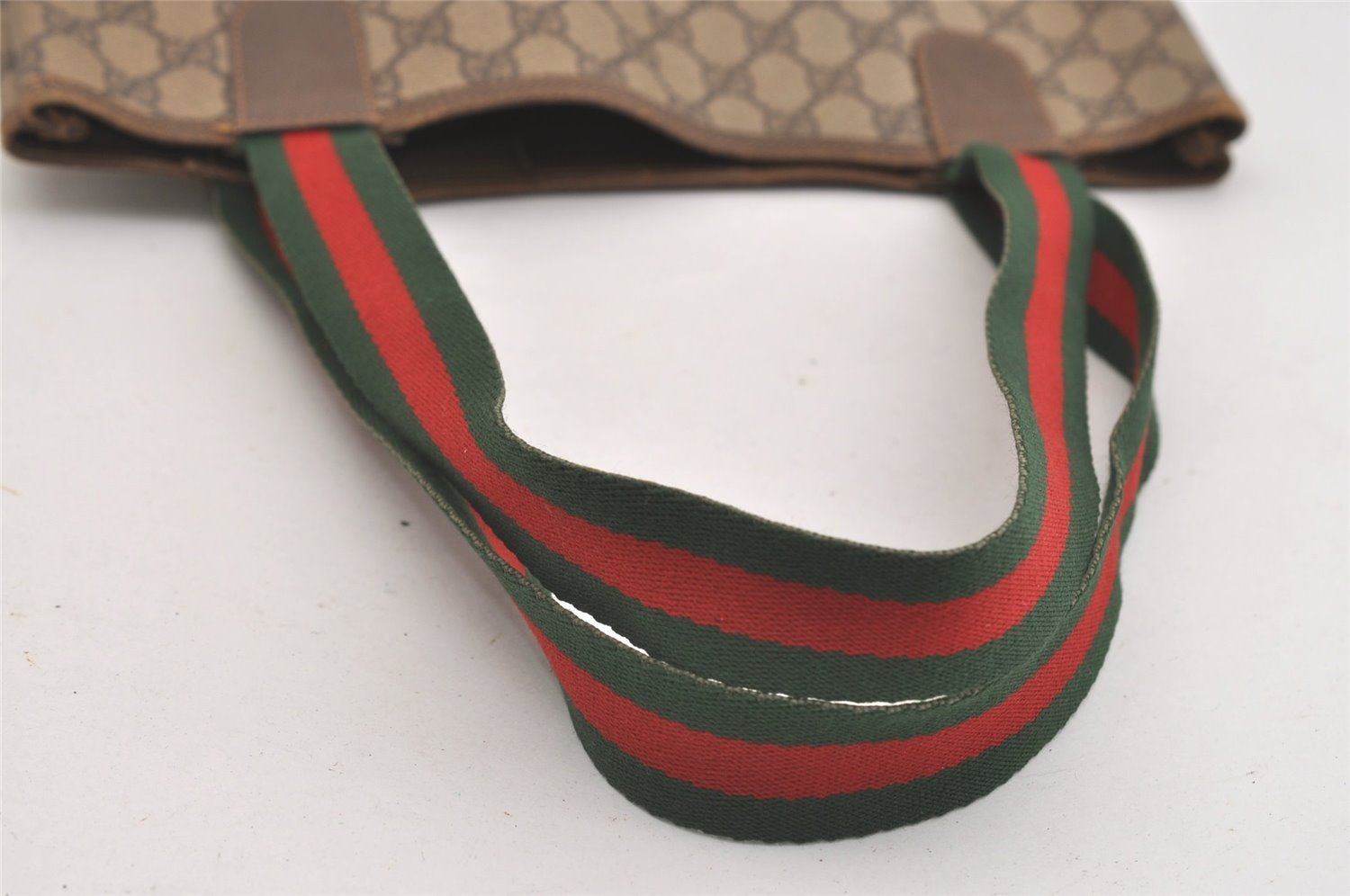 Authentic GUCCI Web Sherry Line Shoulder Tote Bag GG PVC Leather Brown 6573J