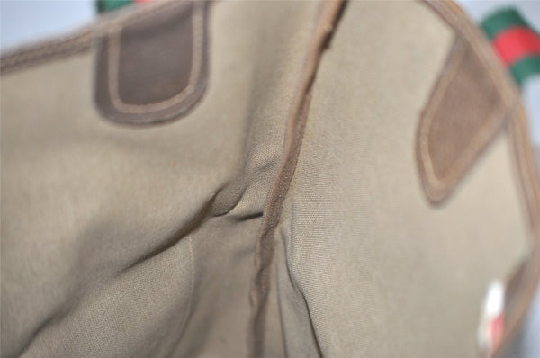 Authentic GUCCI Web Sherry Line Shoulder Tote Bag GG PVC Leather Brown 6573J