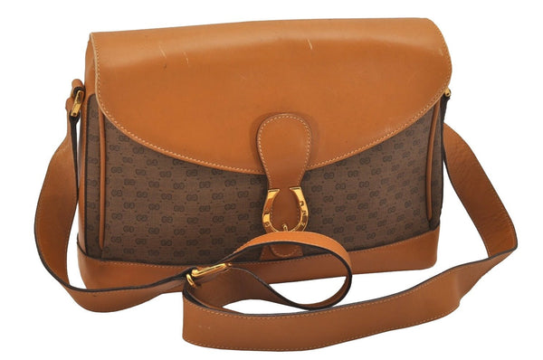 Authentic GUCCI Micro GG PVC Leather Shoulder Cross Body Bag Purse Brown 6574J