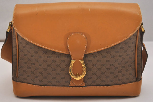 Authentic GUCCI Micro GG PVC Leather Shoulder Cross Body Bag Purse Brown 6574J