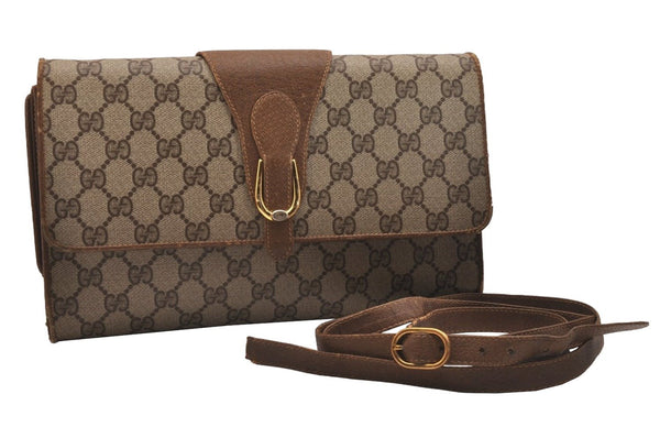Authentic GUCCI Shoulder Cross Body Bag Purse GG PVC Leather Brown Junk 6576J