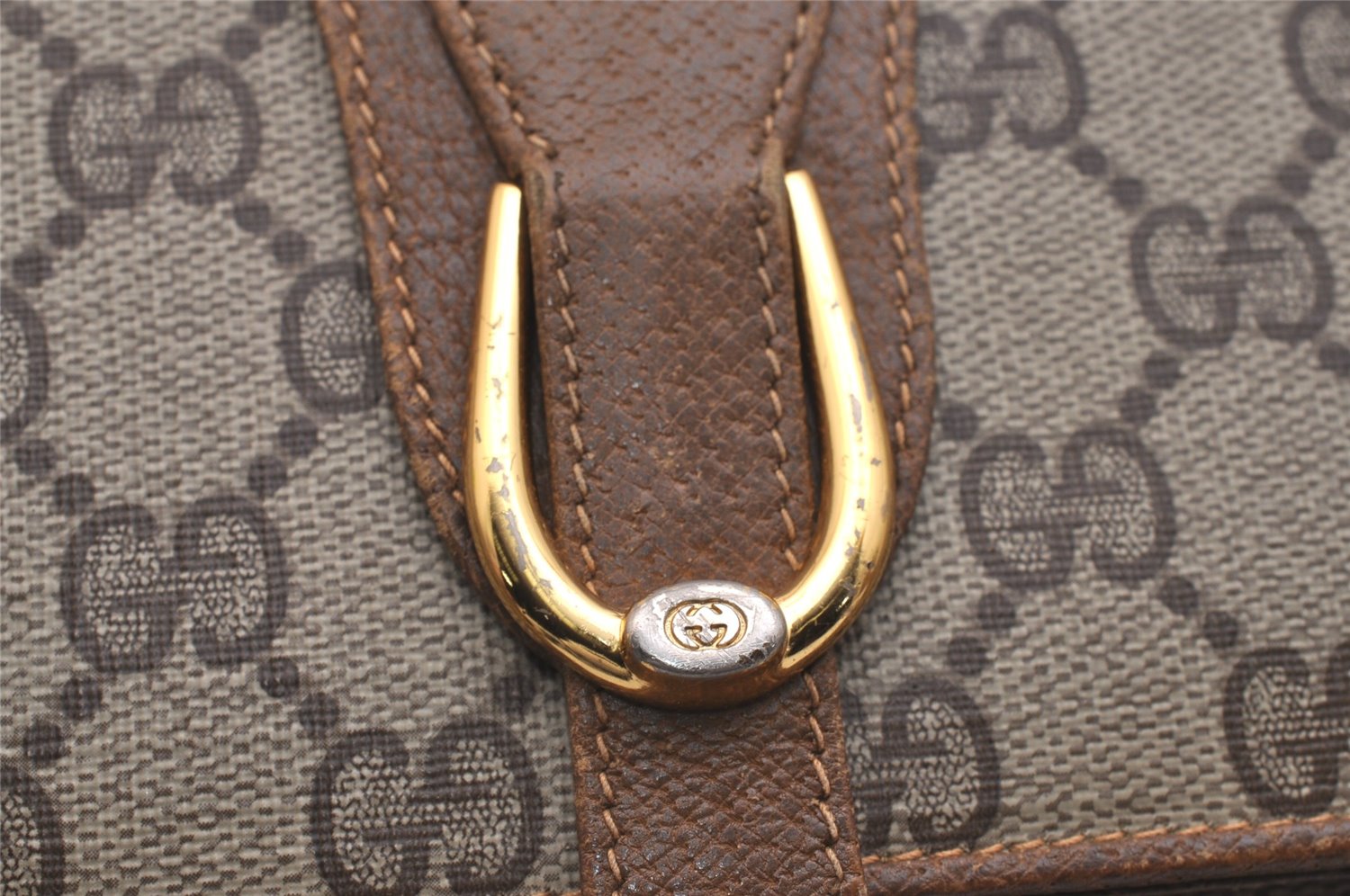 Authentic GUCCI Shoulder Cross Body Bag Purse GG PVC Leather Brown Junk 6576J