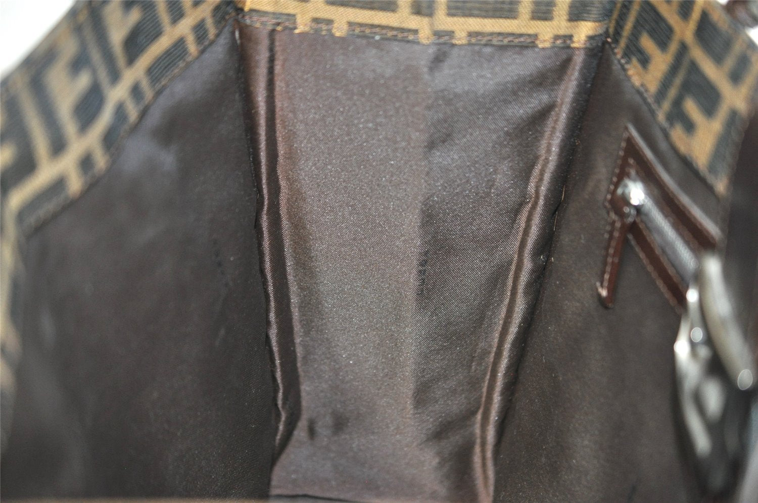 Authentic FENDI Vintage Zucca Shoulder Tote Bag Purse Canvas Leather Brown 6577I