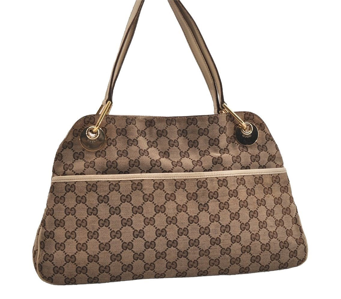 Authentic GUCCI Eclipse Shoulder Tote Bag GG Canvas Leather 121023 Brown 6577J