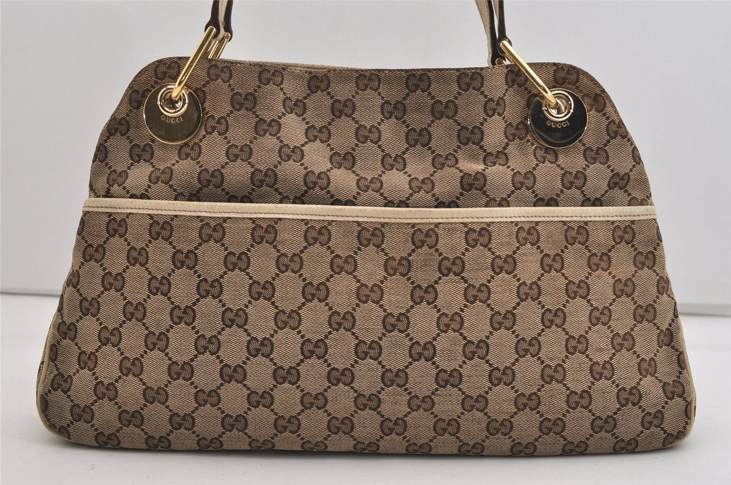 Authentic GUCCI Eclipse Shoulder Tote Bag GG Canvas Leather 121023 Brown 6577J