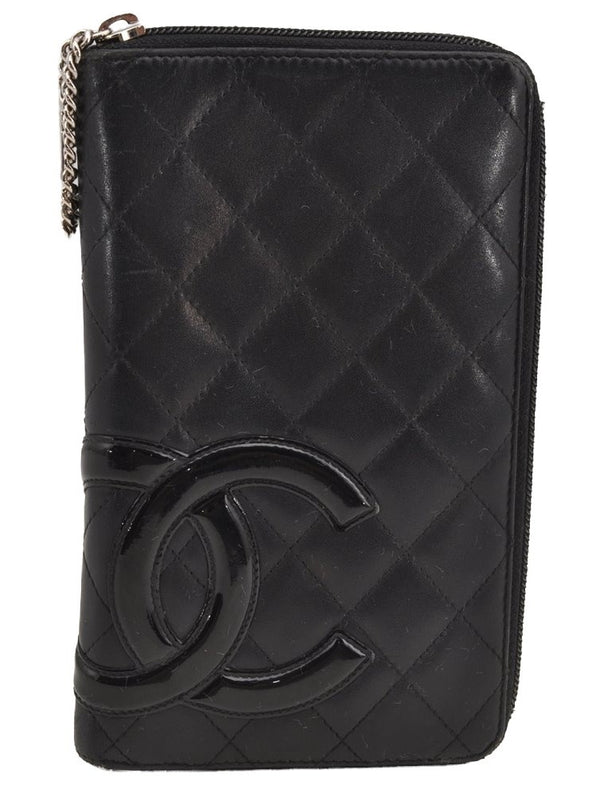 Authentic CHANEL Calf Skin Cambon Line Zippy Organizer Wallet Purse Black 6579I