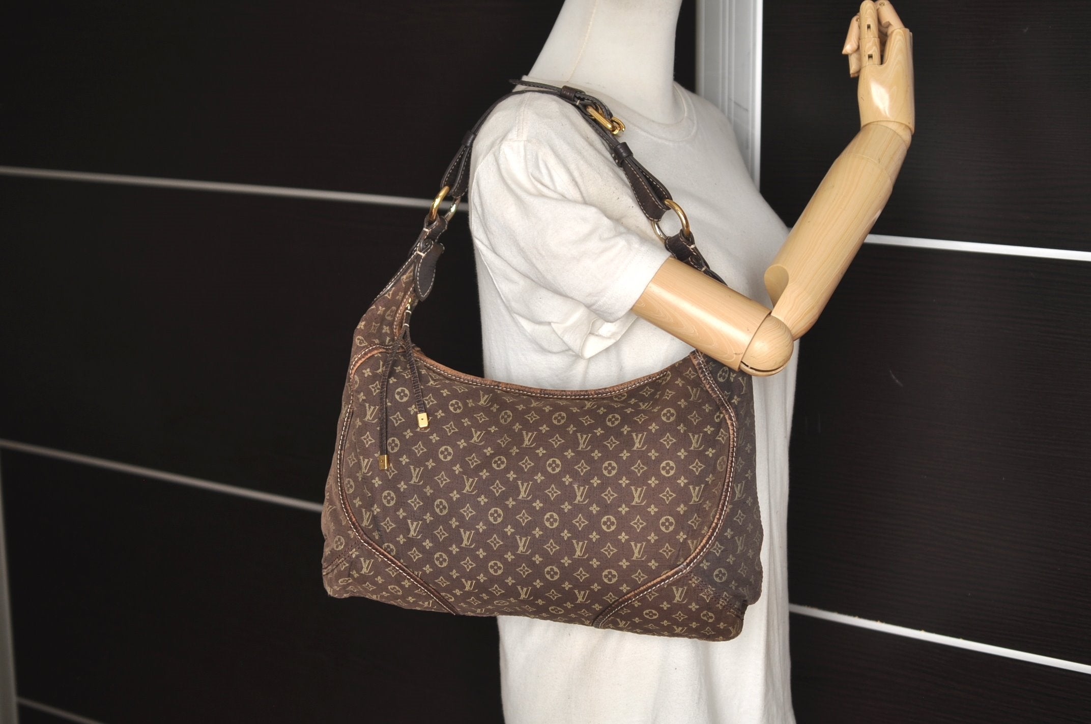 Auth Louis Vuitton Monogram Mini Lin Manon MM Shoulder Bag Brown M95619 LV 6581J